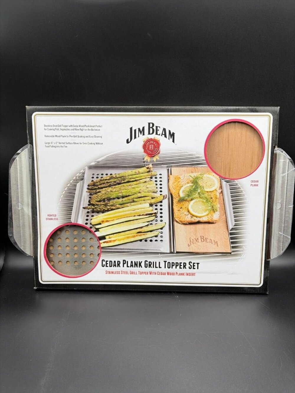 Jim Beam 2 Piece Grill Topper Set with Cedar Plank Brand New Sealed
